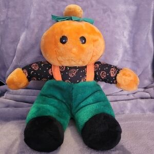Vintage Plush Pumpkin Toy with Green Pants